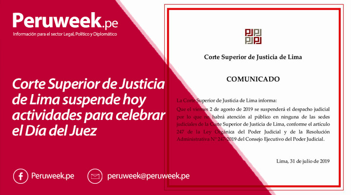 Corte Superior de Justicia de Lima suspende hoy actividades para celebrar el Día del Juez